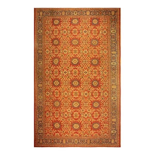 1890s Red Rust Field Geometric Antique Persian Sultanabad Knotted Gallery Rug For Sale