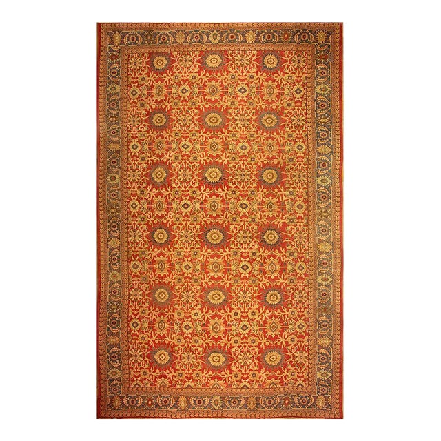 1890s Red Rust Field Geometric Antique Persian Sultanabad Knotted Gallery Rug For Sale