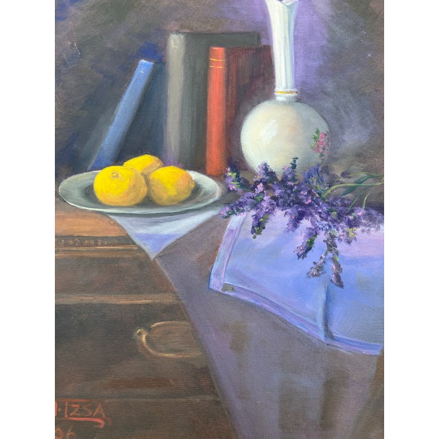 Contemporary Contemporary Original Still Life Painting With Lemons Vase & Books Signed Framed For Sale - Image 3 of 4