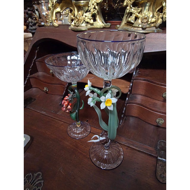 Glass Two Janis Miltenberger Art Glass Flower Goblets For Sale - Image 7 of 9