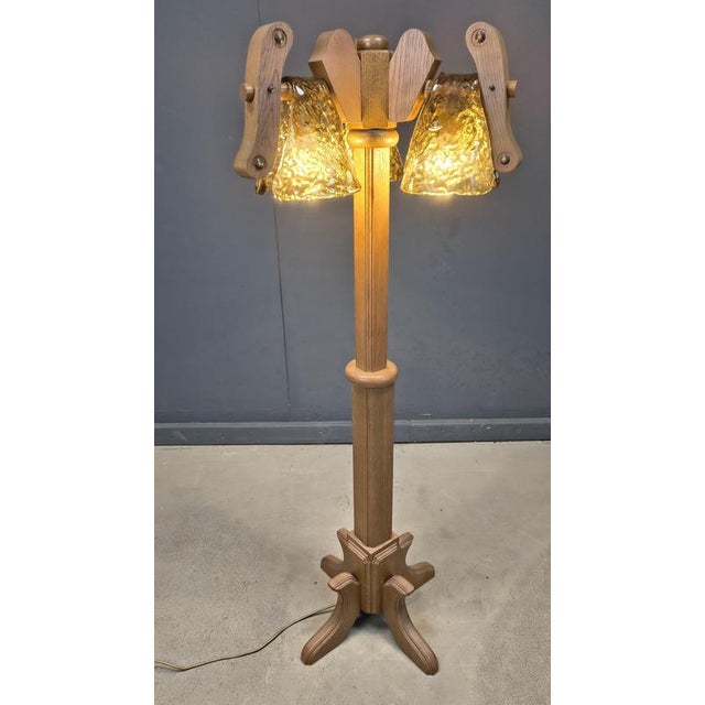 1960s Rustic Oak and Murano Glass Floor Lamp, 1960s For Sale - Image 5 of 14