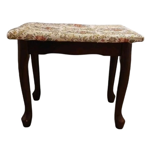 2008 Vintage Vanity Bench Mahogany Queen Ann Tapestry Dressing Bustle Foot Stool For Sale