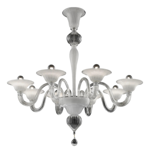 Modern Venetian Murano Glass Chandelier in Transparent and White Tones with Silver Leaf by Simoeng