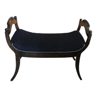 Ralph Lauren Regency Bench in Navy Wool and Nailhead Detail For Sale