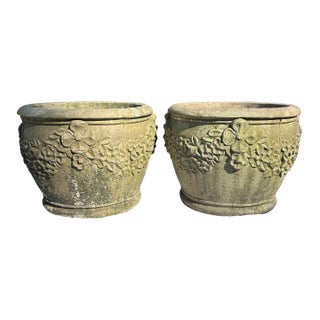 Vintage Concrete Planters With Floral Swag Design - a Pair For Sale
