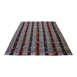 Dark Brown Neon Accent Kilim Rug, Tribal Flatweave, 1960s Vintage Southeastern Anatolian Rug, Organic Wool Living Room Decor - 6'6" X 7'5" For Sale