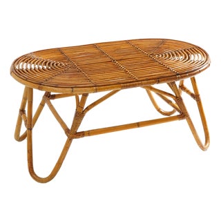 Wicker Coffee Table with Oval Top, 1950s For Sale