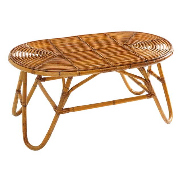Wicker Coffee Table with Oval Top, 1950s For Sale
