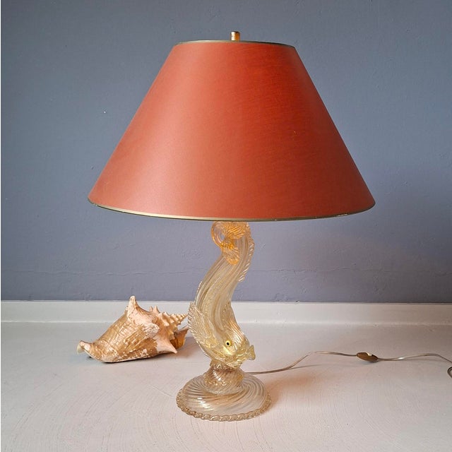Gold Italian Murano Glass Dolphin Table Lamp, 1960s For Sale - Image 8 of 8