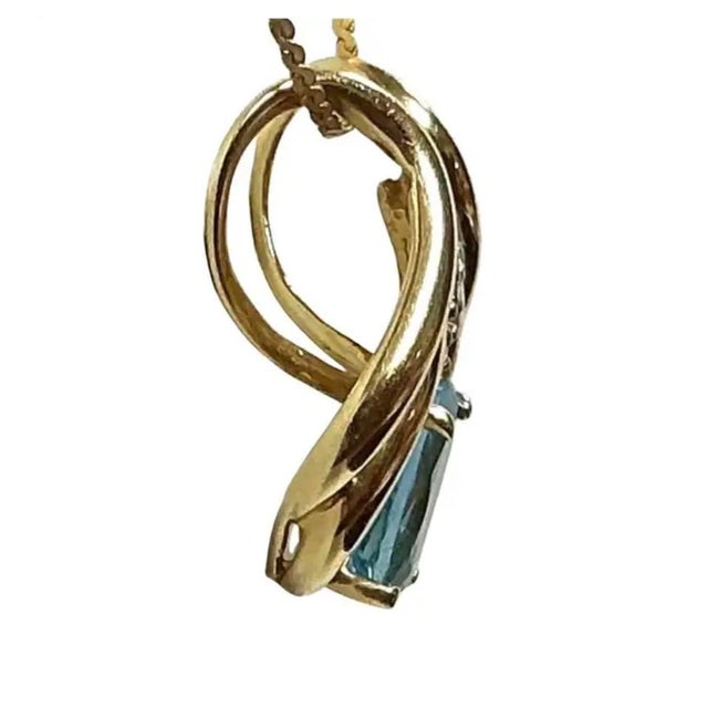Modern 14kt Yellow Gold Blue Topaz With Diamond Pendant For Sale - Image 3 of 6