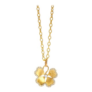 Syna Yellow Gold Jardin Flower Pendant with Diamonds For Sale