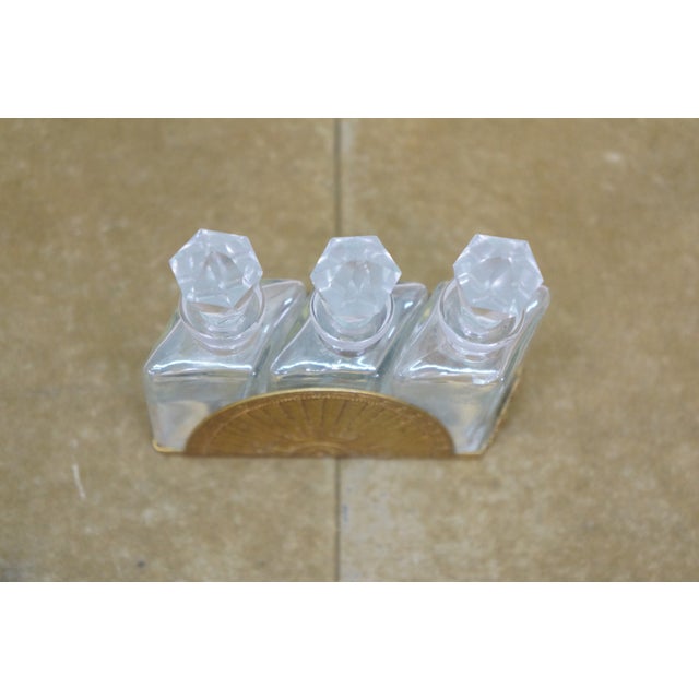 Antique French Art Deco Gilt Bronze Crystal Perfume Decanter Bottle Caddy Set 5" For Sale - Image 6 of 17