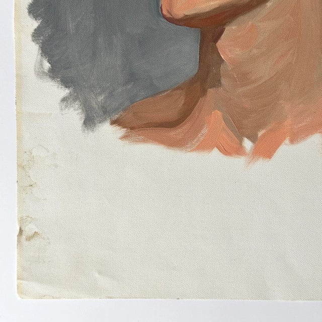 1970s Vintage Realist Profile Portrait, Oil on Canvas Paper For Sale - Image 5 of 6