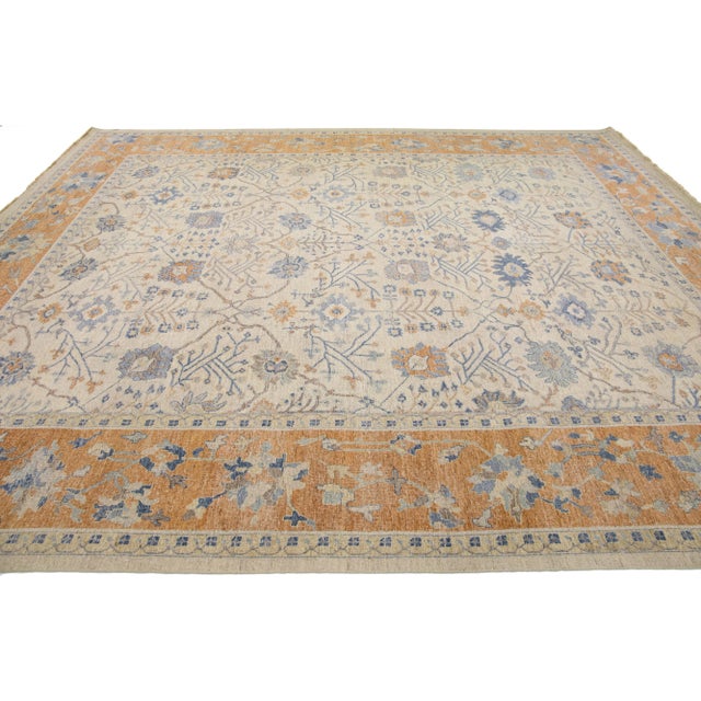 2020s Apadana's Artisan Collection Handmade Beige and Orange Designed Wool Rug For Sale - Image 5 of 11