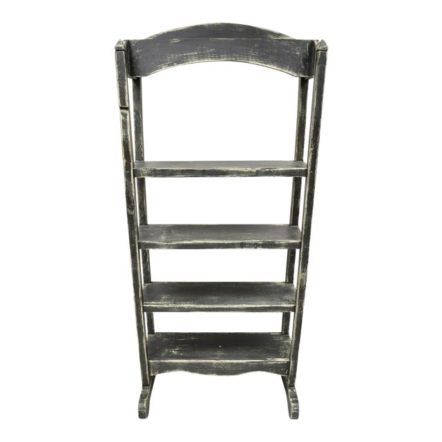 French Country Provincial Black & White Distress Painted Bookcase
