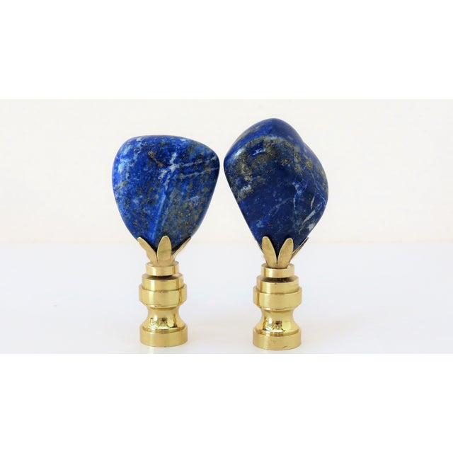 Contemporary Lapis Lazuli Finials in Brass by C. Damien Fox, a Pair. For Sale - Image 3 of 3