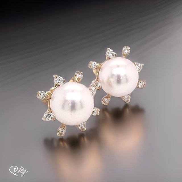 Pink Diamond Akoya Pearl Earrings 14 Karat Yellow Gold Certified For Sale - Image 8 of 11