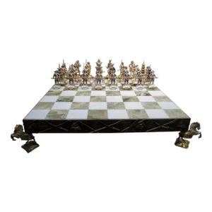 Late 20th Century Piero Benzoni Samurai Chess Set Battle of Nagashino Silver & Gold Plate