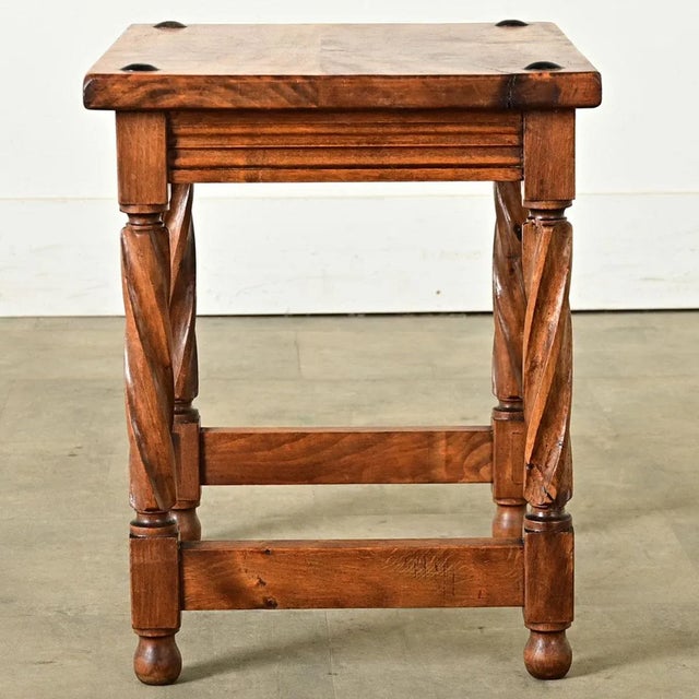 Wood French 20th Century Carved Walnut Stool For Sale - Image 7 of 8