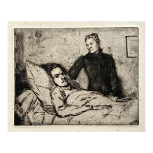 Arthur Lewis Auguste Villiers De l'Isle Adam Deathbed Etching