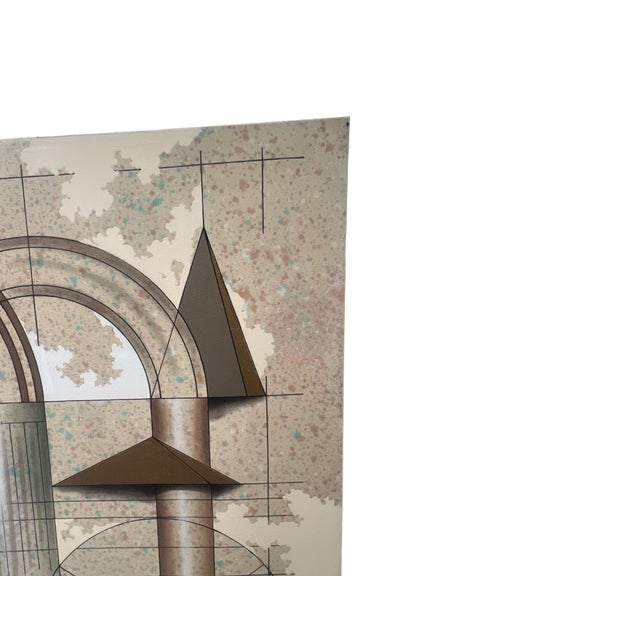 Beige Vintage Postmodern 1980s Abstract Geometric Memphis Oil Painting Wall Art Mid Century For Sale - Image 8 of 10