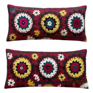 Hand Embroidered Suzani Bedding Pillow Cover 15'' X 33'' - Set of Two