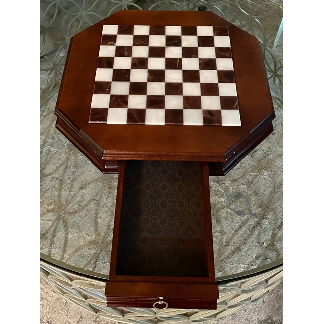 Alabaster Italfama Italian Alabaster Octagonal Chess Board With Drawer & 4.25" Wellington Special Edition Pieces (Includes Original 2017 Receipts & Coa) For Sale - Image 8 of 17