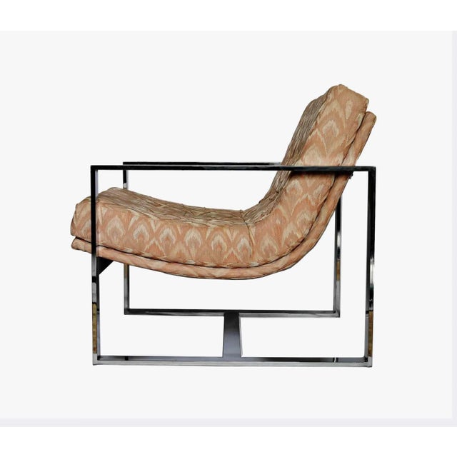 1970s Vintage Mid Century Modern Milo Baughman Style Chrome Flat Bar Lounge Arm Chair For Sale - Image 5 of 5
