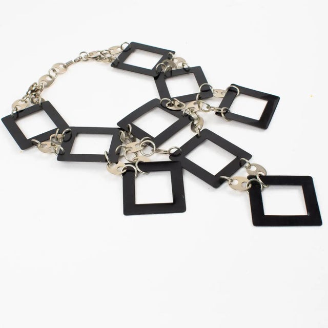 Metal Paco Rabanne Paris Futuristic Chrome and Enamel Necklace For Sale - Image 7 of 10