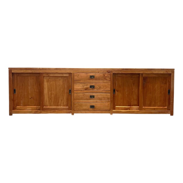 Large Teak Sideboard with Sliding Doors and Drawers For Sale