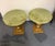 Striking pair of vintage side tables featuring round translucent green onyx tops with beautiful natural veining and warm...
