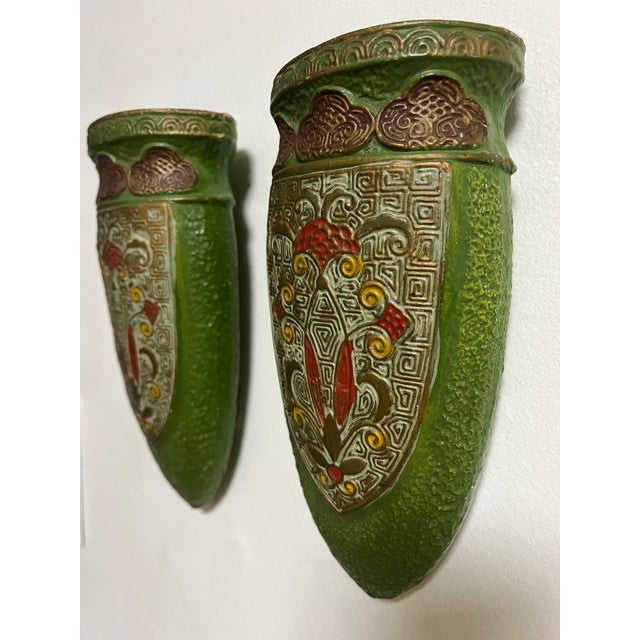 Art Deco Japanese Floral Wall Pocket Pair For Sale In New York - Image 6 of 9