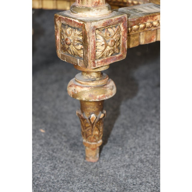 19th Century French Louis XVI Style Distressed Demilune Marble Top Console Table For Sale In Philadelphia - Image 6 of 15