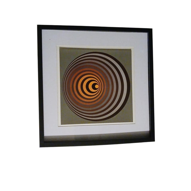 After Victor Vasarely, French Op-Art Kinetic Geometric Composition in Earth Tones, 1975, Print, Framed For Sale - Image 3 of 4