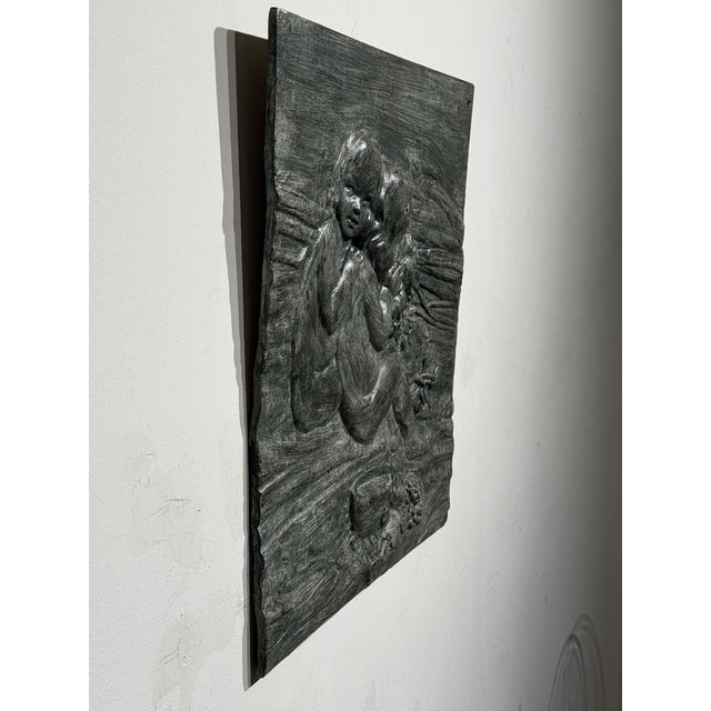 Green Vintage Figural Bas-Relief Wall Plaque With Children and Grapes For Sale - Image 8 of 12