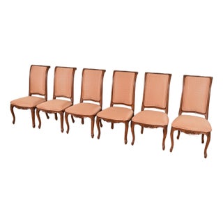 Baker Furniture French Provincial Louis XV Carved Walnut Dining Chairs, Set of Six For Sale