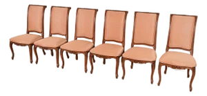 Baker Furniture French Provincial Louis XV Carved Walnut Dining Chairs, Set of Six