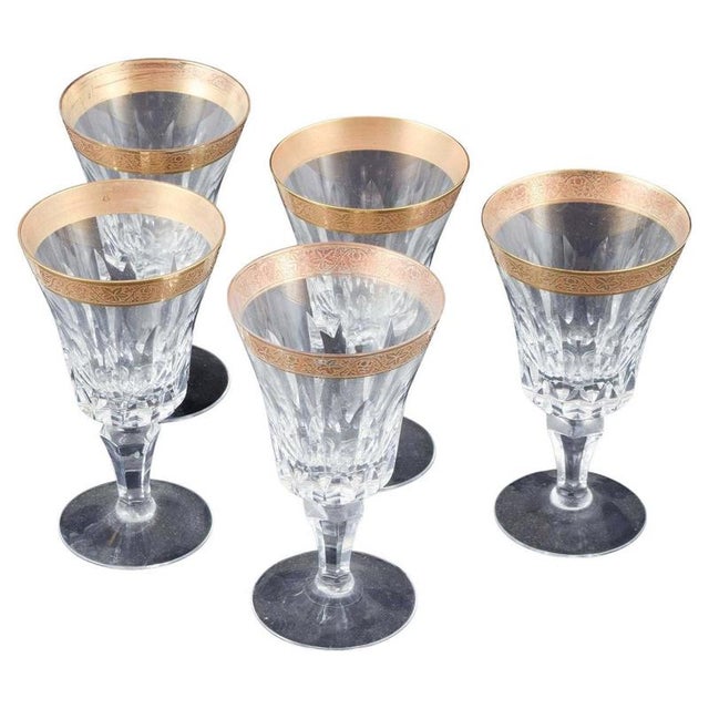 Crystal Glasses with Gilt Rim, Set of 5 For Sale - Image 5 of 5