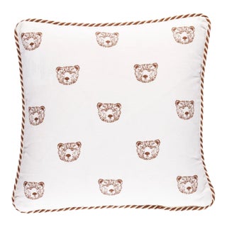 Schumacher x Marie-Chantal Bear Print 16" Pillow in Ivory For Sale