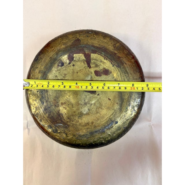 Metal Antique Circa 1900 Syrian Damascus Mamluk Revival Engraved Brass Arabic Calligraphy Bowl For Sale - Image 7 of 9