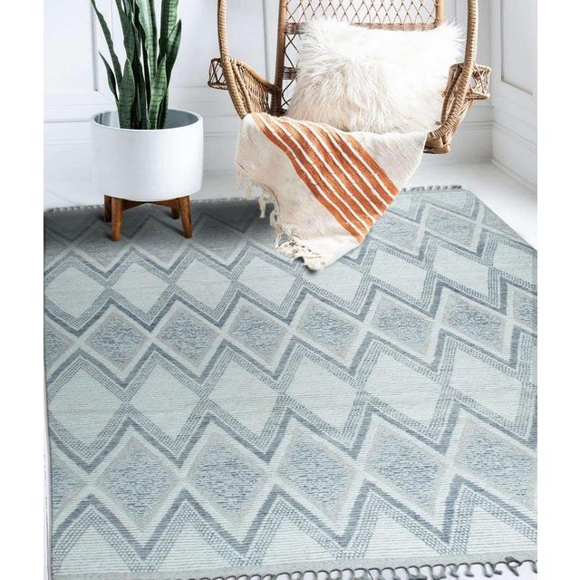 Ivory 8x11 Ivory Hand-Knotted Wool Diamond Trellis Geometric Modern Carpet Rug For Sale - Image 8 of 9