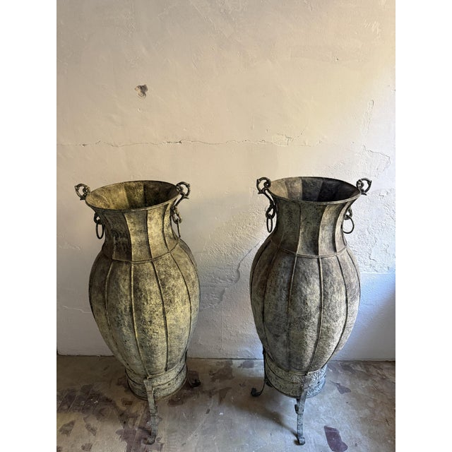 Mid-Century Modern Ornamental Copper Amphora Vases, 20th Century, Set of 2 For Sale - Image 3 of 18