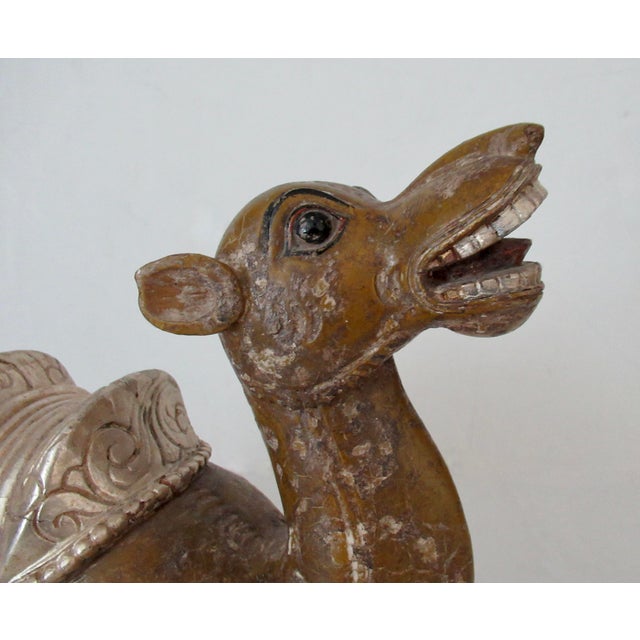 Wood Antique Anglo-Indian Hand-Crafted, Wood-Carved & Gilded Silver Leaf Reposed Camel Accent/Decorstive Piece For Sale - Image 7 of 18