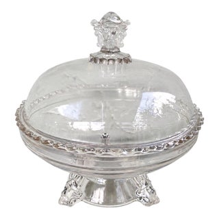 Antique j.h. Hobbs Figural Pressed Glass Covered Compote Candy Dish For Sale