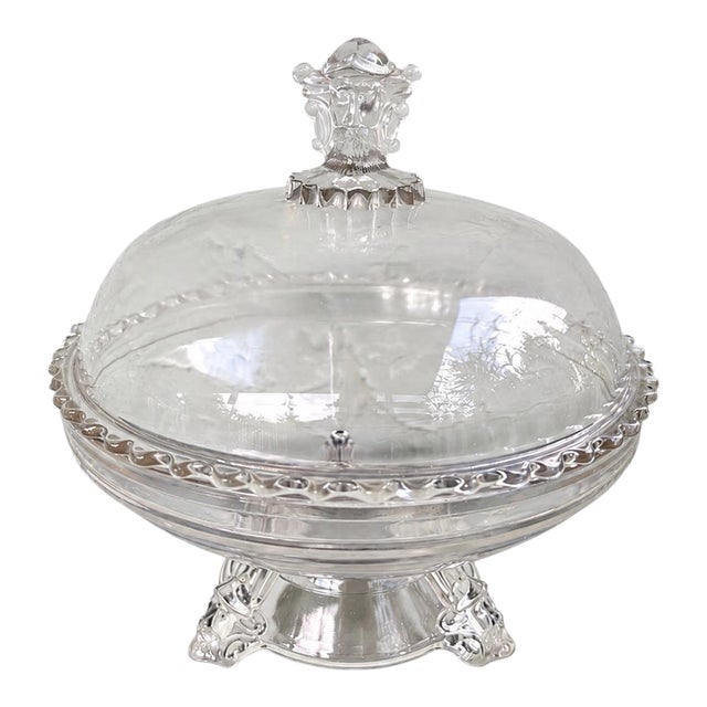 Antique j.h. Hobbs Figural Pressed Glass Covered Compote Candy Dish For Sale