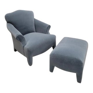 Vintage Postmodern Donghia Luciano Lounge Chair & Ottoman Newly Reupholstered in Mohair For Sale