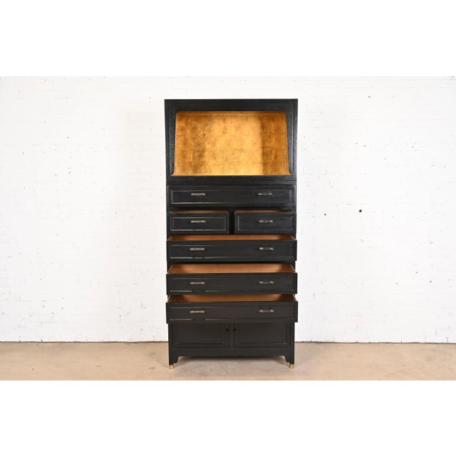 A gorgeous mid-century modern Hollywood Regency Chinoiserie stacking lighted wall unit or bar cabinet By Michael Taylor...