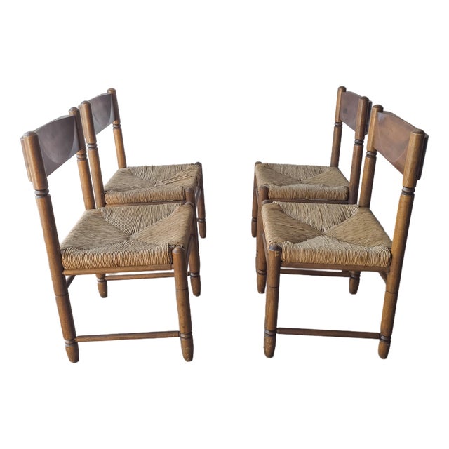 Vintage French Style Rush Seat Dining Chairs - Set of 4 For Sale