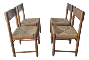 Vintage French Style Rush Seat Dining Chairs - Set of 4