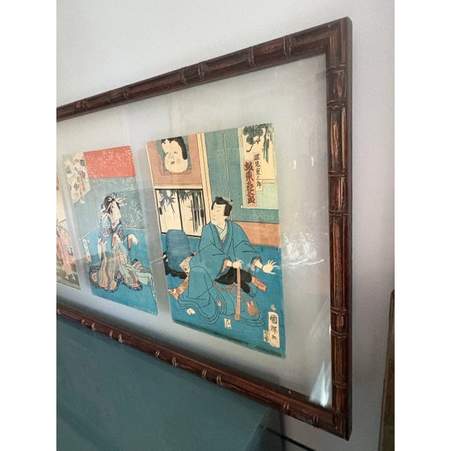 Vintage Faux Bamboo Framed Japanese Prints For Sale - Image 6 of 8